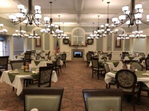 Large Room with Chairs and Tables Set Up for Dining