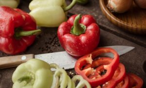 Peppers on Top of Cutting Board